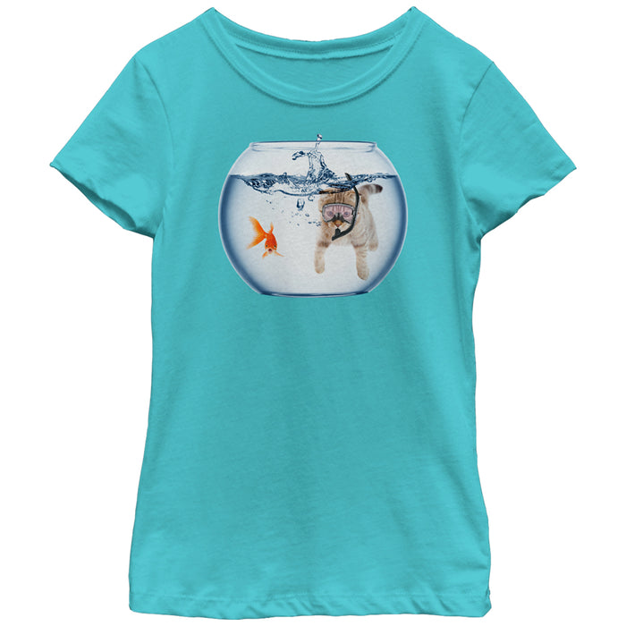 fifth sun Girl's Lost Gods Snorkel Cat andfish Bowl Adventure T-Shirt