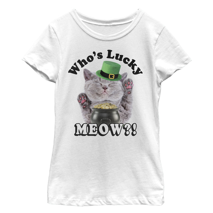 Fifth Sun Girl's Lost Gods St. Patrick's Day Lucky Meow Cat T-Shirt