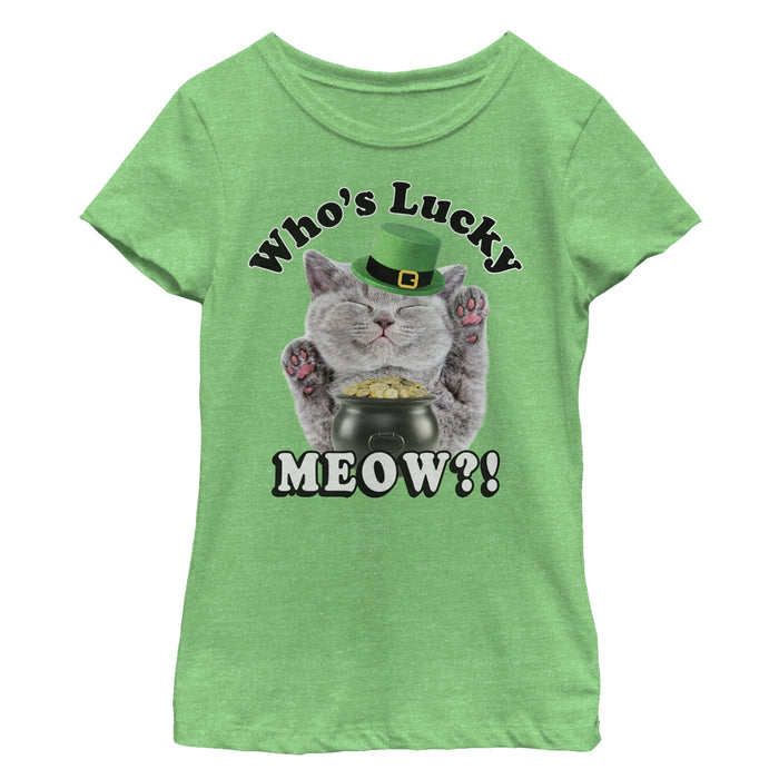 Fifth Sun Girl's Lost Gods St. Patrick's Day Lucky Meow Cat T-Shirt