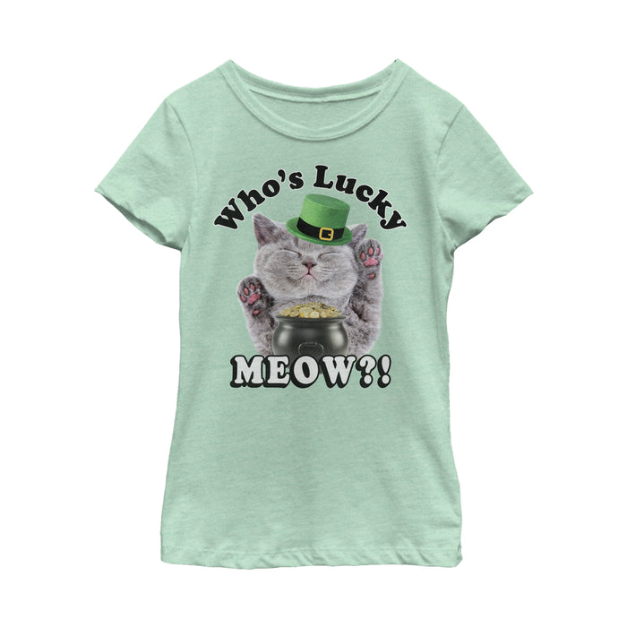 fifth sun Girl's Lost Gods St. Patrick's Day Lucky Meow Cat T-Shirt