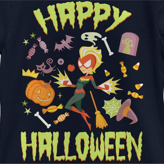 Fifth Sun Girl's Marvel Animated Captain Marvel Happy Halloween T-Shirt