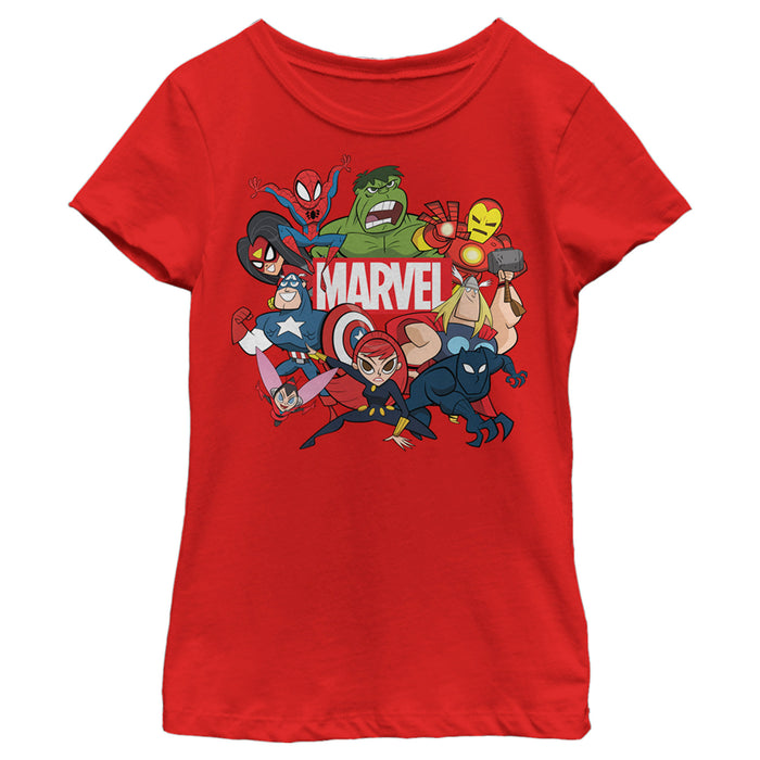 fifth sun Girl's Marvel Animated Group Logo T-Shirt