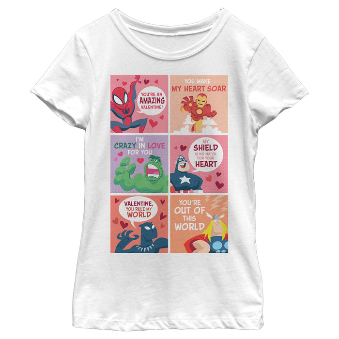 fifth sun Girl's Marvel Avengers Cartoon Valentines T-Shirt