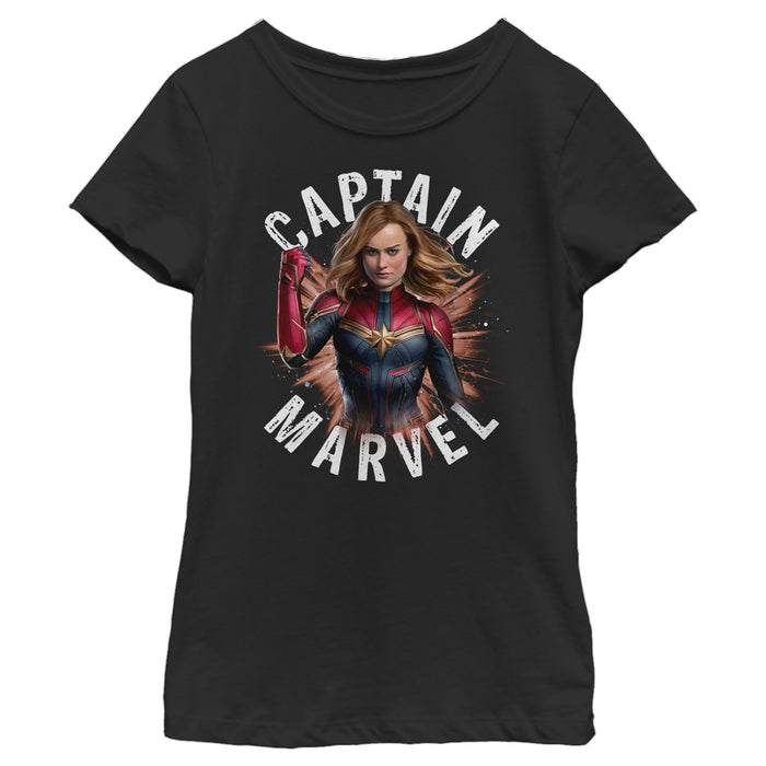 fifth sun Girl's Marvel Avengers: Endgame Captain Marvel Space Poster T-Shirt