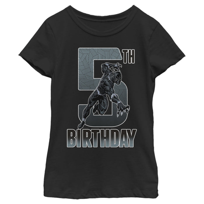 fifth sun Girl's Marvel Black Panther Action Pose 5th Birthday T-Shirt