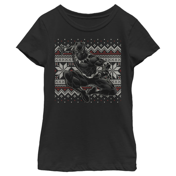 fifth sun Girl's Marvel Black Panther Knit Pattern Print T-Shirt