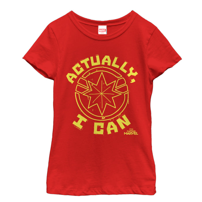 fifth sun Girl's Marvel Captain Marvel Actually Can Quote T-Shirt