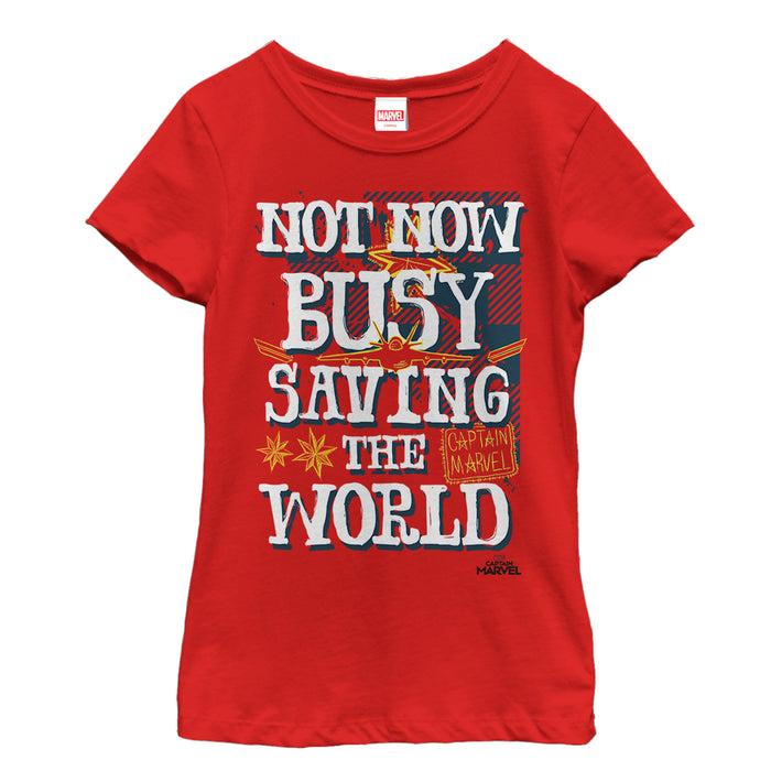fifth sun Girl's Marvel Captain Marvel Busy Saving World T-Shirt