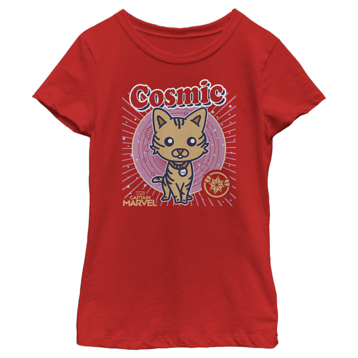 fifth sun Girl's Marvel Captain Marvel Cartoon Goose Cosmic Line Art T-Shirt