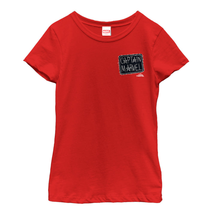 fifth sun Girl's Marvel Captain Marvel Crayon Patch Logo T-Shirt