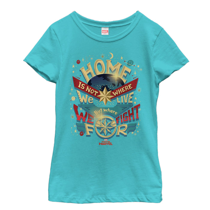 fifth sun Girl's Marvel Captain Marvel Fight For Home T-Shirt