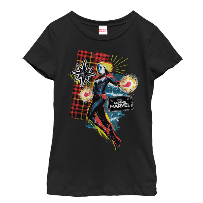 fifth sun Girl's Marvel Captain Marvel Flannel Patch Print T-Shirt