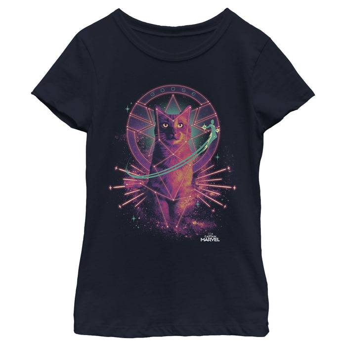 fifth sun Girl's Marvel Captain Marvel Galactic Goose Cat T-Shirt