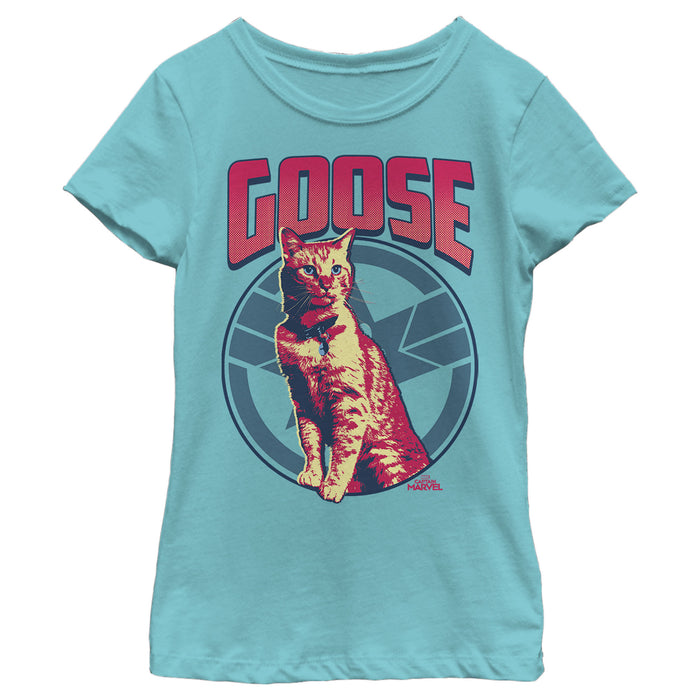 fifth sun Girl's Marvel Captain Marvel Goose Cat Badge T-Shirt