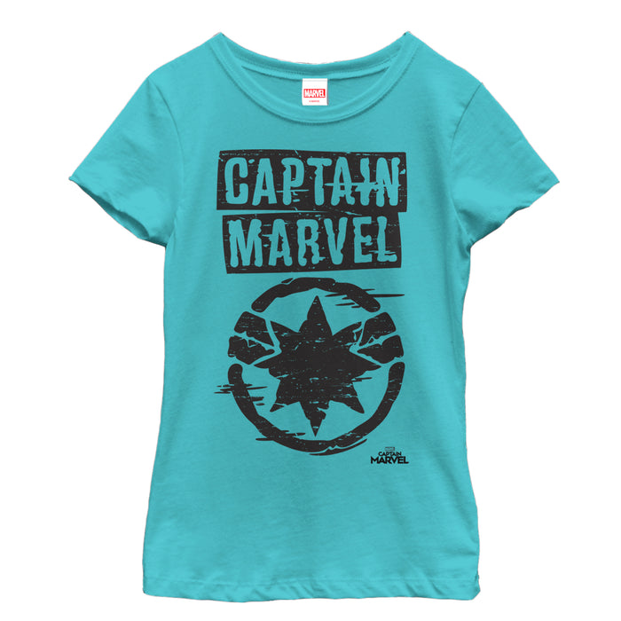 fifth sun Girl's Marvel Captain Marvel Grayscale Star Symbol T-Shirt