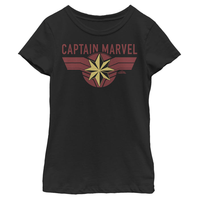 fifth sun Girl's Marvel Captain Marvel Large Emblem T-Shirt