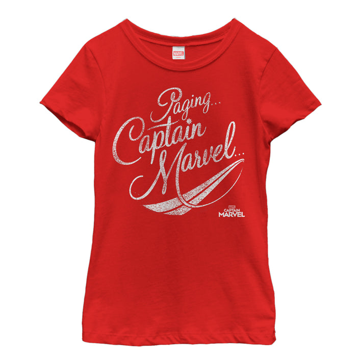 fifth sun Girl's Marvel Captain Marvel Pager Cursive Text T-Shirt