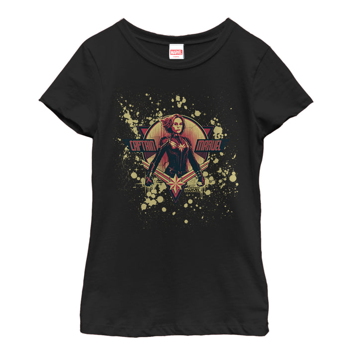 fifth sun Girl's Marvel Captain Marvel Paint Splatter Hero T-Shirt