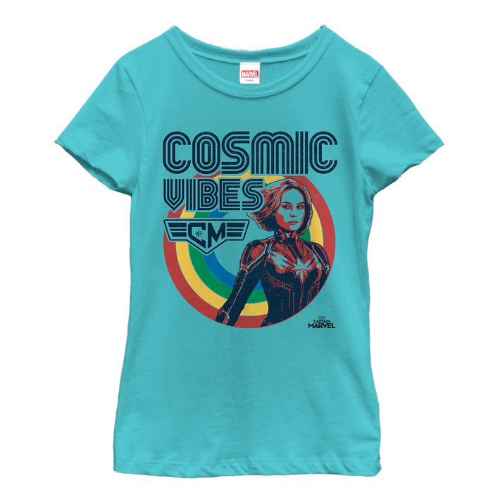 fifth sun Girl's Marvel Captain Marvel Rainbow Cosmic Vibes T-Shirt