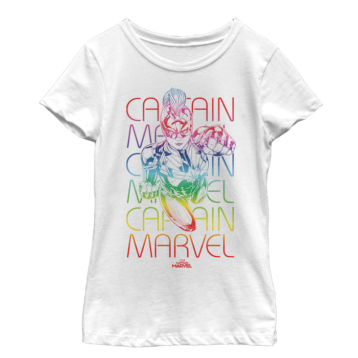fifth sun Girl's Marvel Captain Marvel Rainbow Kree T-Shirt