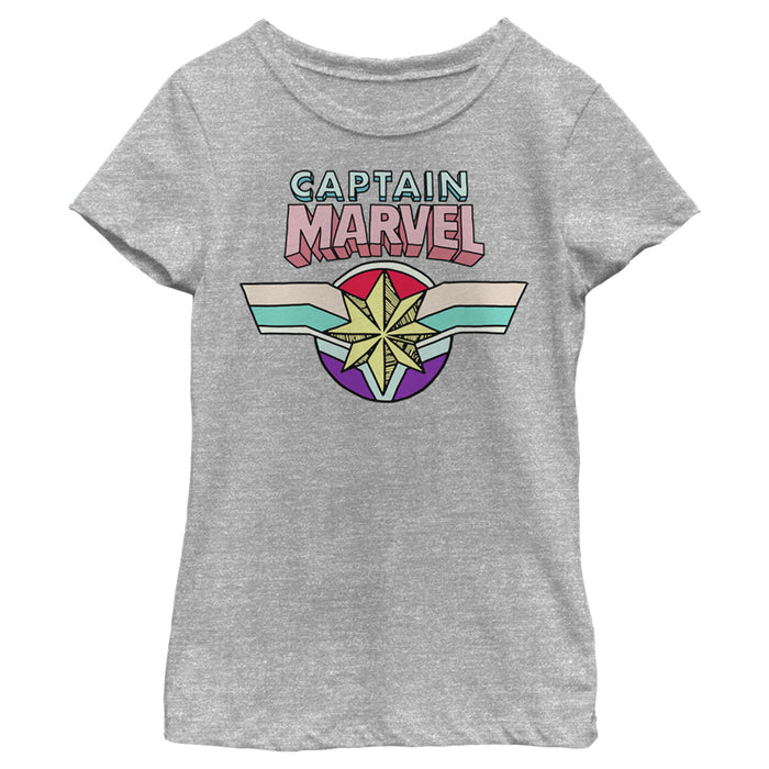 fifth sun Girl's Marvel Captain Marvel Rainbow Star Symbol T-Shirt