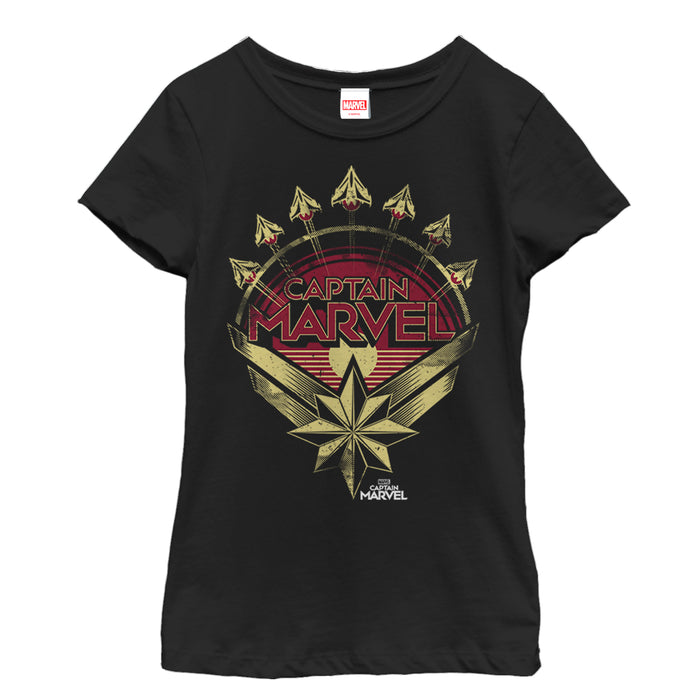 fifth sun Girl's Marvel Captain Marvel Retro Fighter Jet Plane T-Shirt