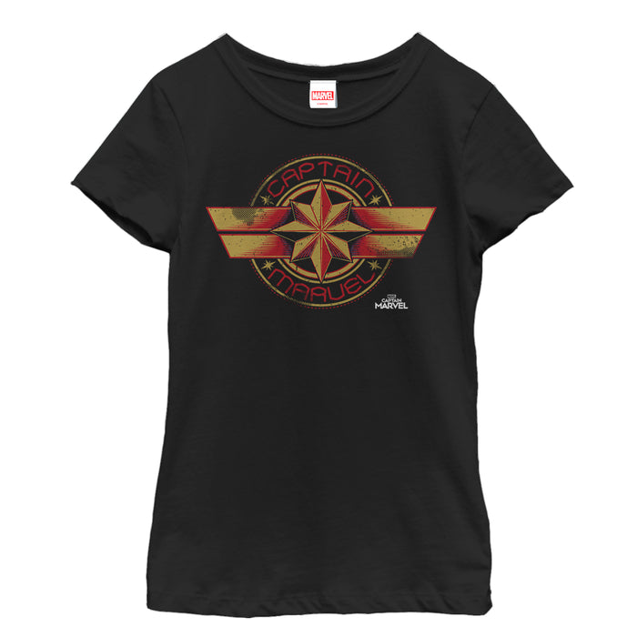 fifth sun Girl's Marvel Captain Marvel Retro Star Emblem T-Shirt