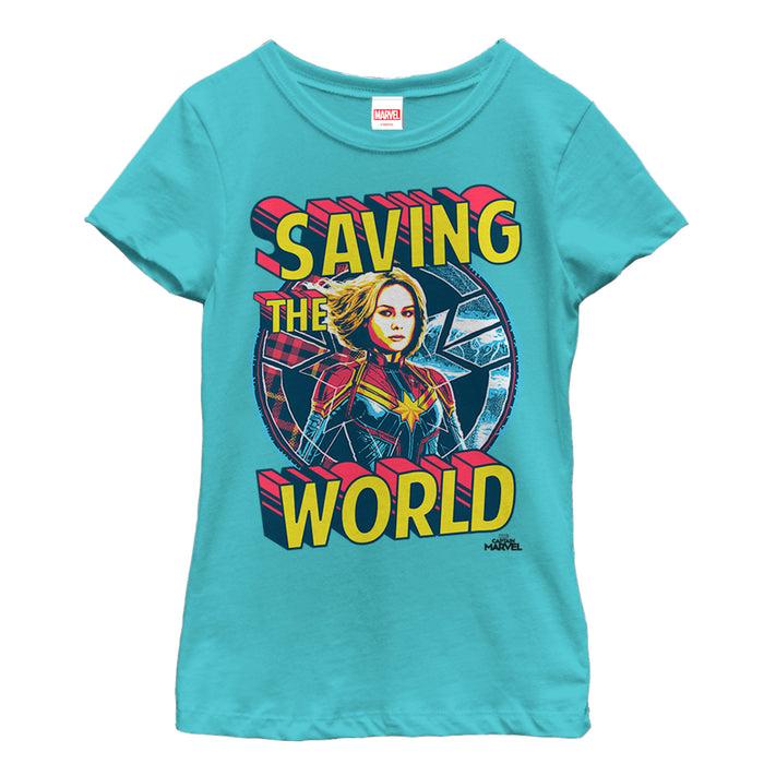 fifth sun Girl's Marvel Captain Marvel Saving the World T-Shirt