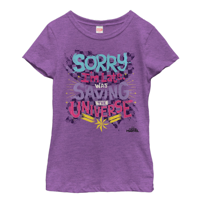 fifth sun Girl's Marvel Captain Marvel Sorry I'm Late T-Shirt