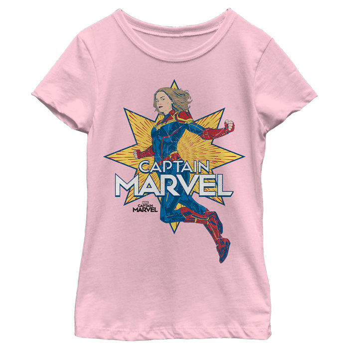 fifth sun Girl's Marvel Captain Marvel Star Jump T-Shirt