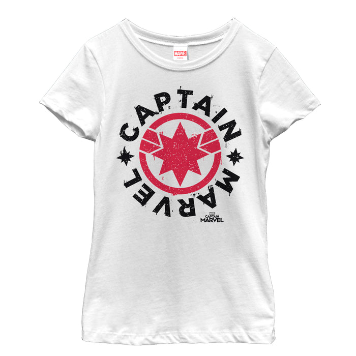 fifth sun Girl's Marvel Captain Marvel Star Symbol Circle T-Shirt