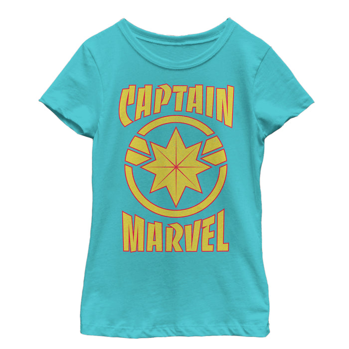 fifth sun Girl's Marvel Captain Marvel Star Symbol Shield T-Shirt
