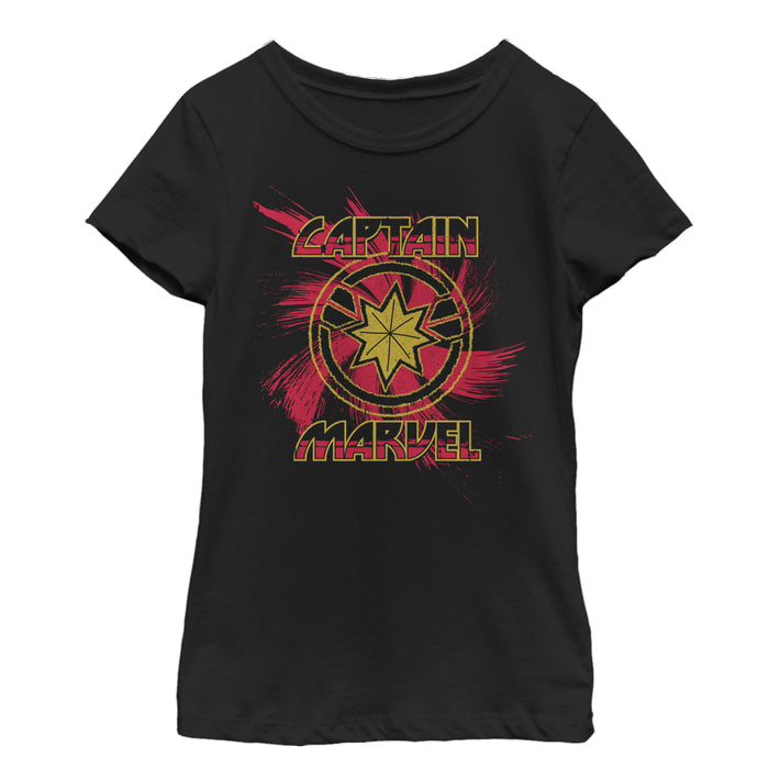 fifth sun Girl's Marvel Captain Marvel Star Symbol Swirl T-Shirt