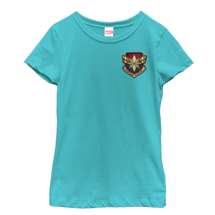 fifth sun Girl's Marvel Captain Marvel Star Symbol Woven Print T-Shirt