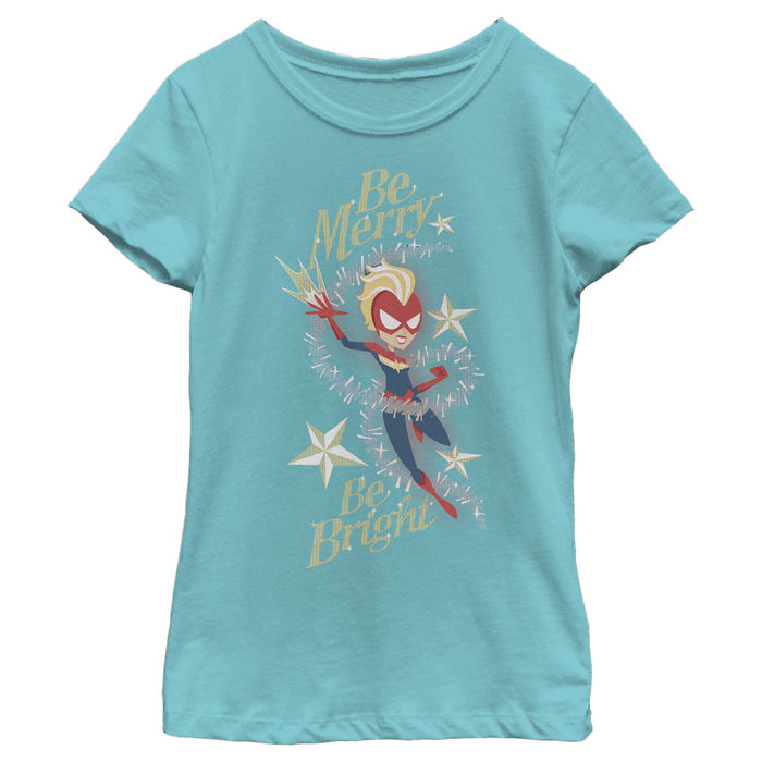 fifth sun Girl's Marvel Christmas Captain Marvel Merry & Bright T-Shirt