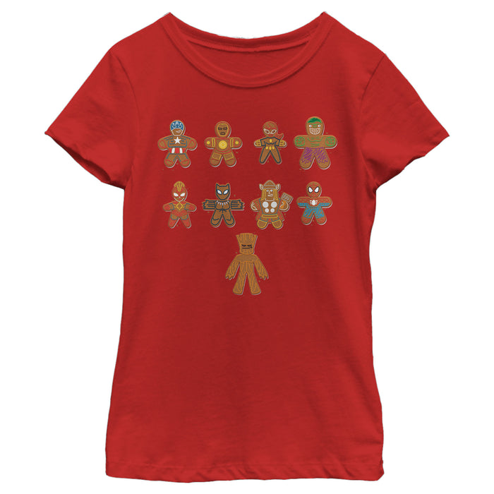 fifth sun Girl's Marvel Christmas Gingerbread Cookie Avengers T-Shirt