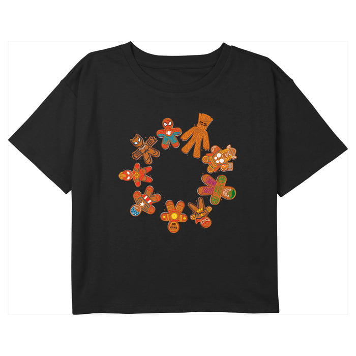 fifth sun Girl's Marvel Christmas Gingerbread Cookie Circle Avengers T-Shirt
