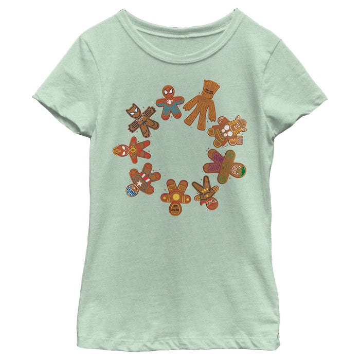 fifth sun Girl's Marvel Christmas Gingerbread Cookie Circle T-Shirt