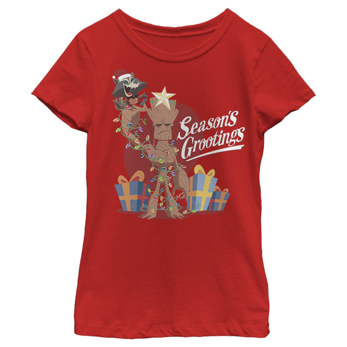 fifth sun Girl's Marvel Christmas Groot & Rocket Season Grooting T-Shirt