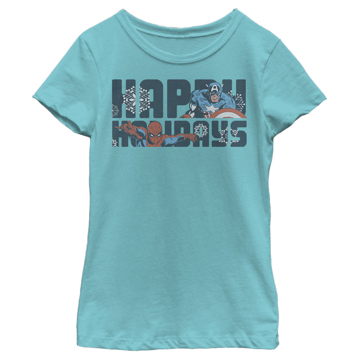 fifth sun Girl's Marvel Happy Holiday Heroes T-Shirt