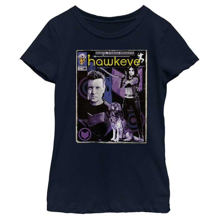 fifth sun Girl's Marvel Hawkeye Bishop and Lucky the Pizza Dog Comic Cover T-Shirt