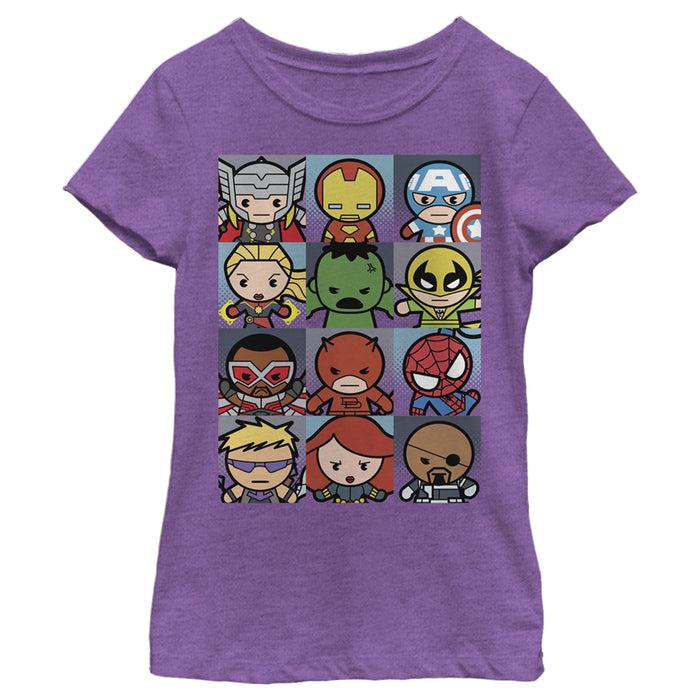 Fifth Sun Girl's Marvel Kawaii Cute Cartoon Hero Squares T-Shirt