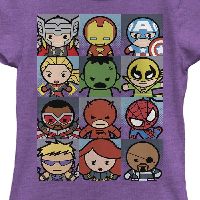 Fifth Sun Girl's Marvel Kawaii Cute Cartoon Hero Squares T-Shirt