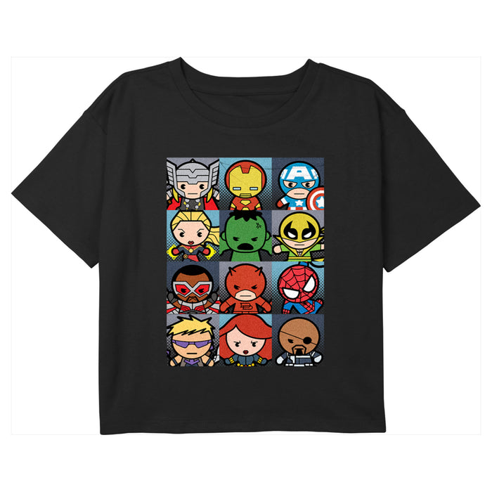 fifth sun Girl's Marvel Kawaii Cute Cartoon Hero Squares T-Shirt