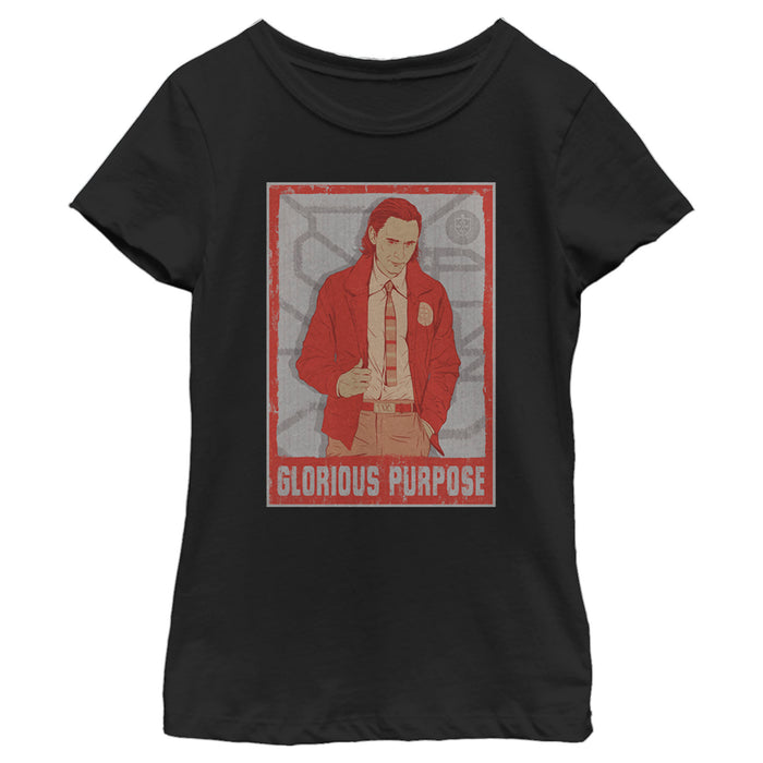 fifth sun Girl's Marvel Loki Glorious Purpose Drawing T-Shirt