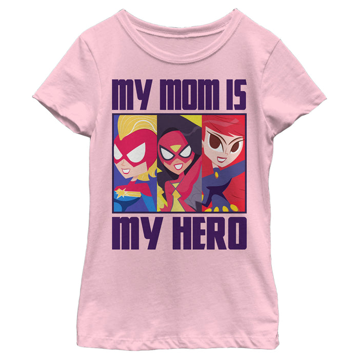 fifth sun Girl's Marvel My Mom Is My Hero Cartoon Heroes T-Shirt