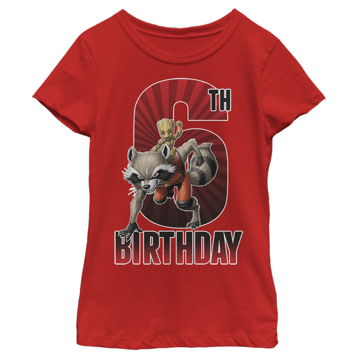 fifth sun Girl's Marvel Rocket and Baby Groot 6th Birthday T-Shirt