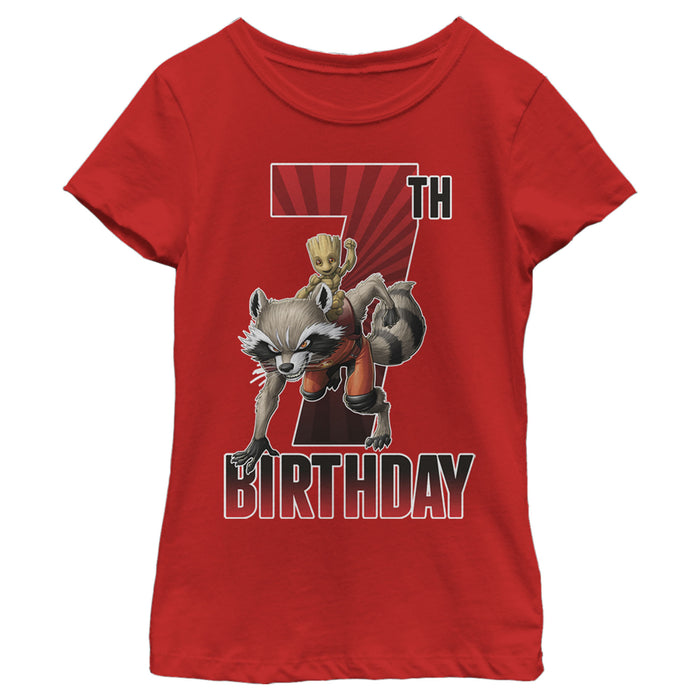 fifth sun Girl's Marvel Rocket and Baby Groot 7th Birthday T-Shirt