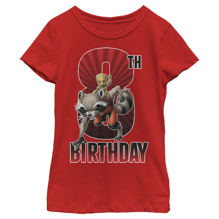 fifth sun Girl's Marvel Rocket and Baby Groot 8th Birthday T-Shirt