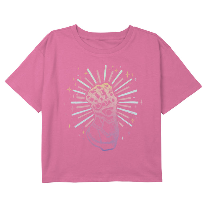 fifth sun Girl's Marvel Sparkling Infinity Gauntlet T-Shirt